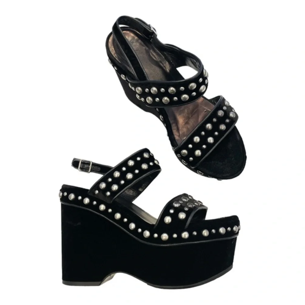SAINT LAURENT Candy Black Velvet Slingback Sandals - 37.5